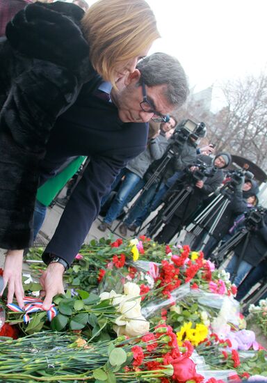 Flowers at French embassy in Moscow