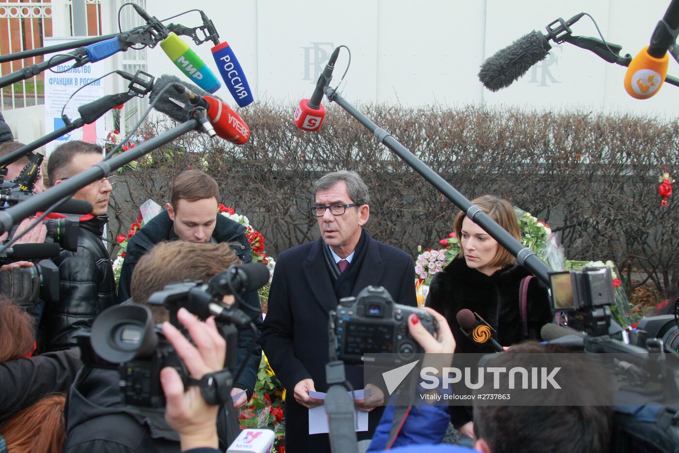 Flowers at French embassy in Moscow