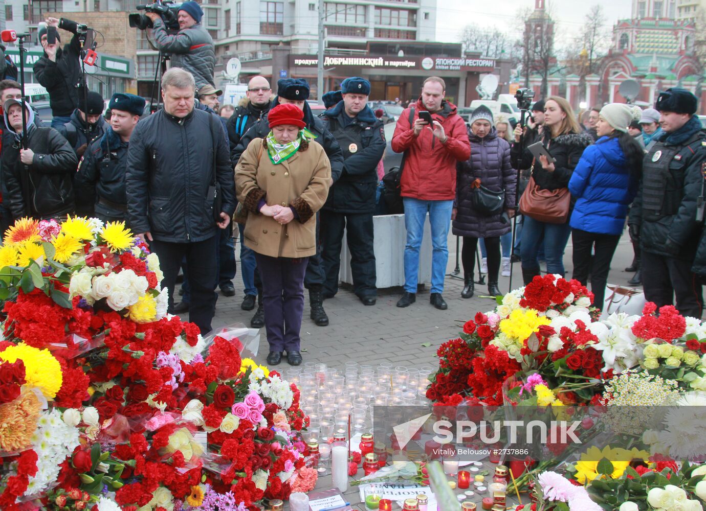 Flowers at French embassy in Moscow
