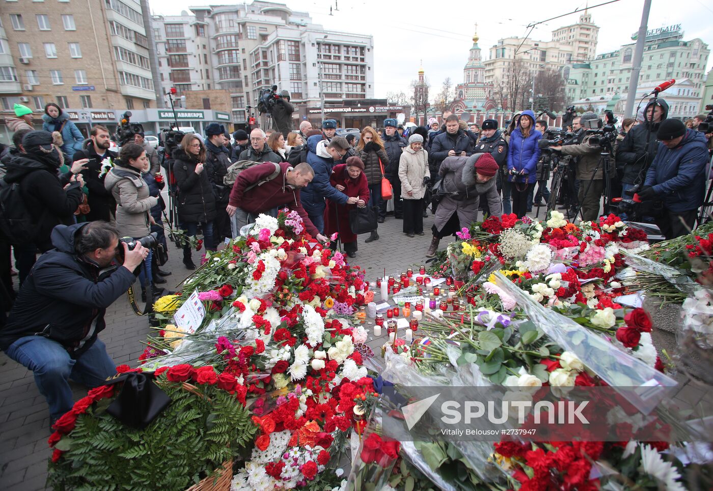 Flowers at French embassy in Moscow
