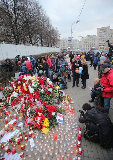 Flowers at French embassy in Moscow
