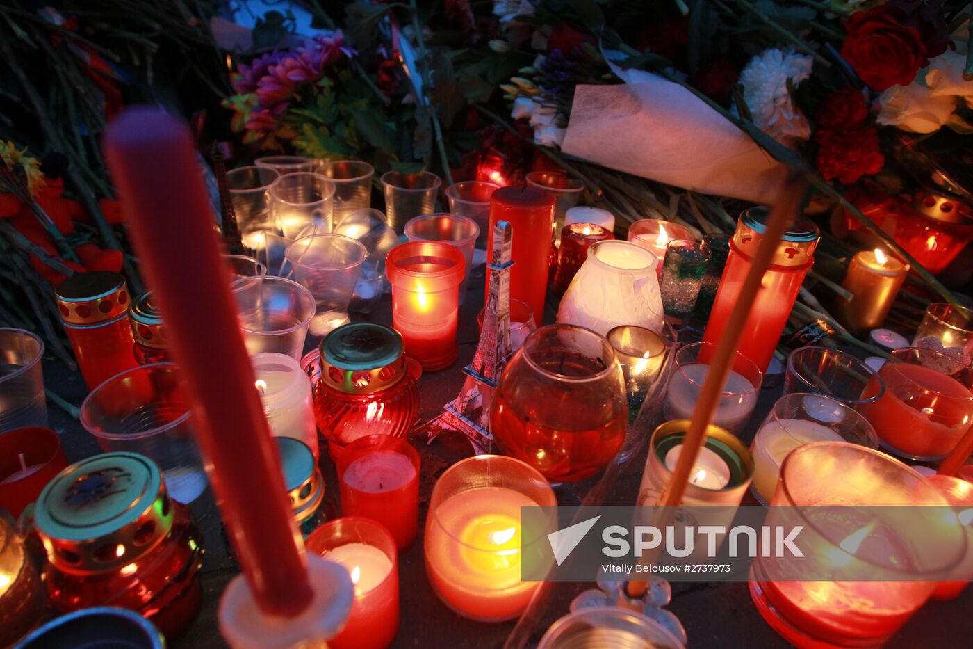 Flowers at French embassy in Moscow