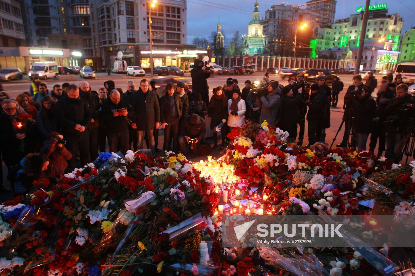 Flowers at French embassy in Moscow