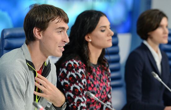 Press conference by Russian track-and-field athletes