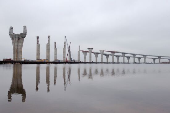 Building double-deck bridge across Sea Canal in St.Petersburg