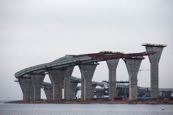 Building double-deck bridge across Sea Canal in St.Petersburg