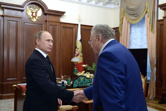 President Vladimir Putin meets with Liberal Democratic Party leader Vladimir Zhirinovsky