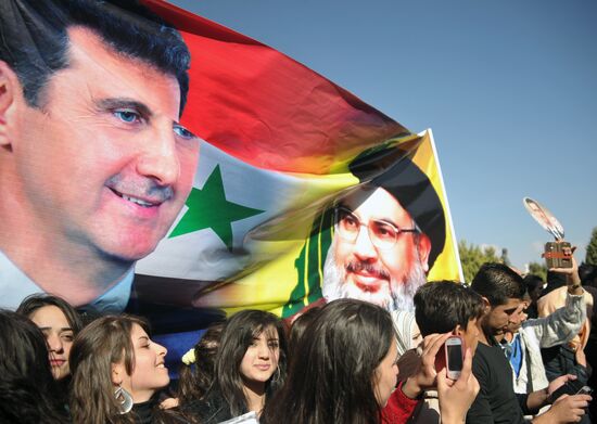 Al-Baath University students hold rally in support of Russia's military operation in Syria