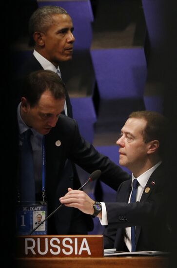 Russian Prime Minister Dmitry Medvedev at APEC 2015 Leaders' Meeting in Philippines. Day Two