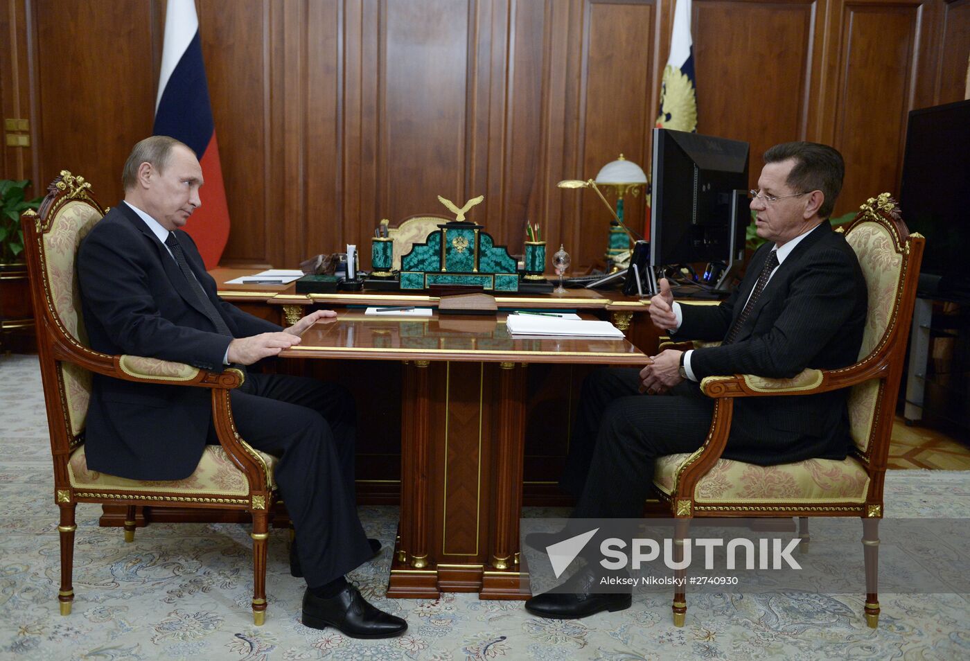 Russian President Vladimir Putin meets with Astrakhan Region Governor Alexander Zhilkin