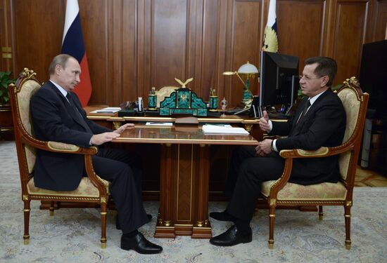 Russian President Vladimir Putin meets with Astrakhan Region Governor Alexander Zhilkin