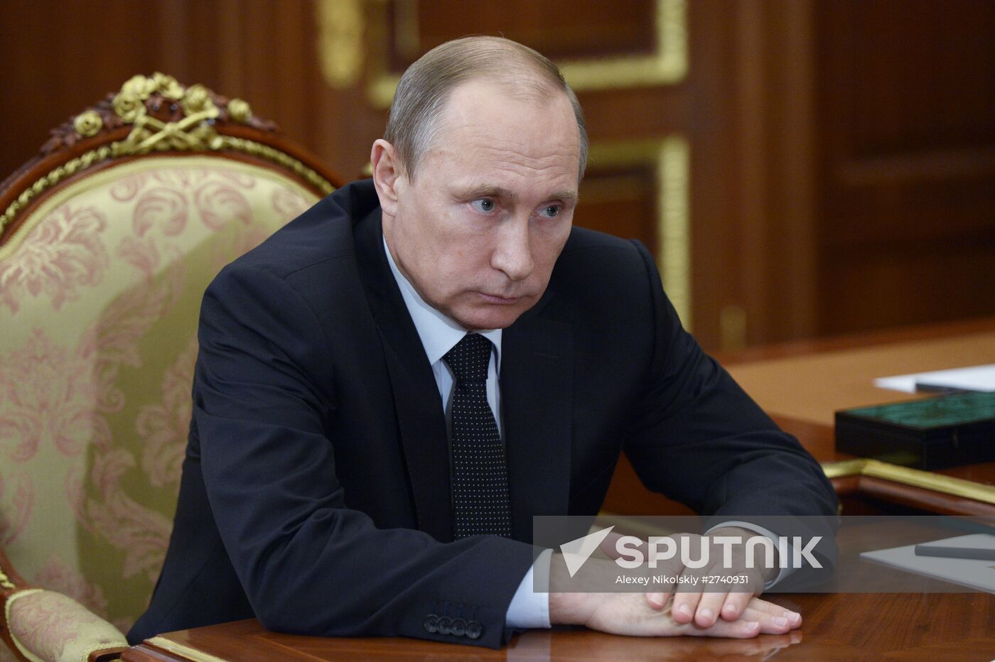 Russian President Vladimir Putin meets with Astrakhan Region Governor Alexander Zhilkin