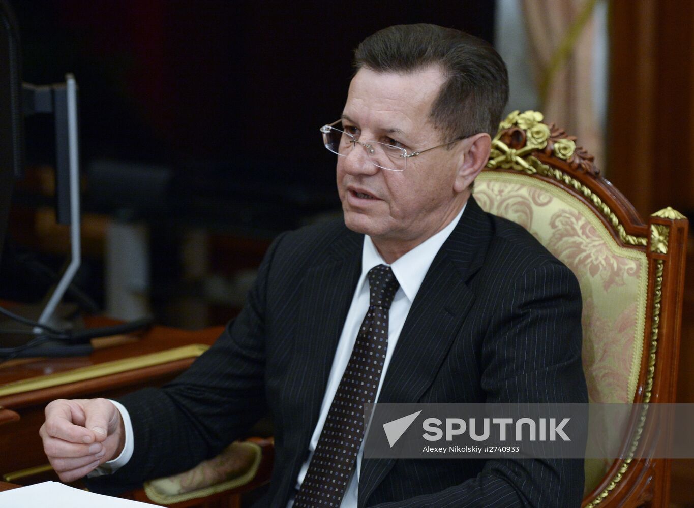 Russian President Vladimir Putin meets with Astrakhan Region Governor Alexander Zhilkin