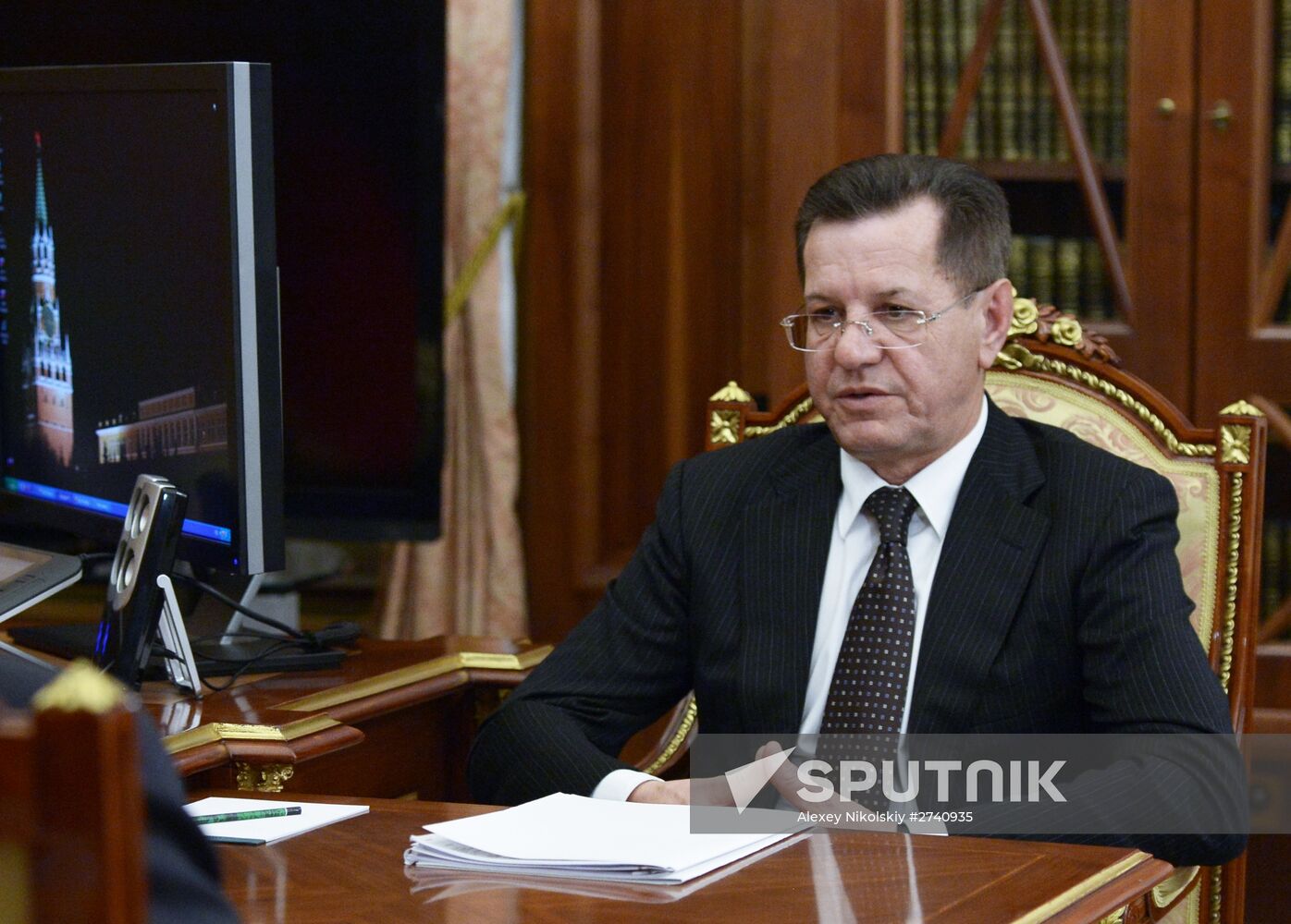 Russian President Vladimir Putin meets with Astrakhan Region Governor Alexander Zhilkin