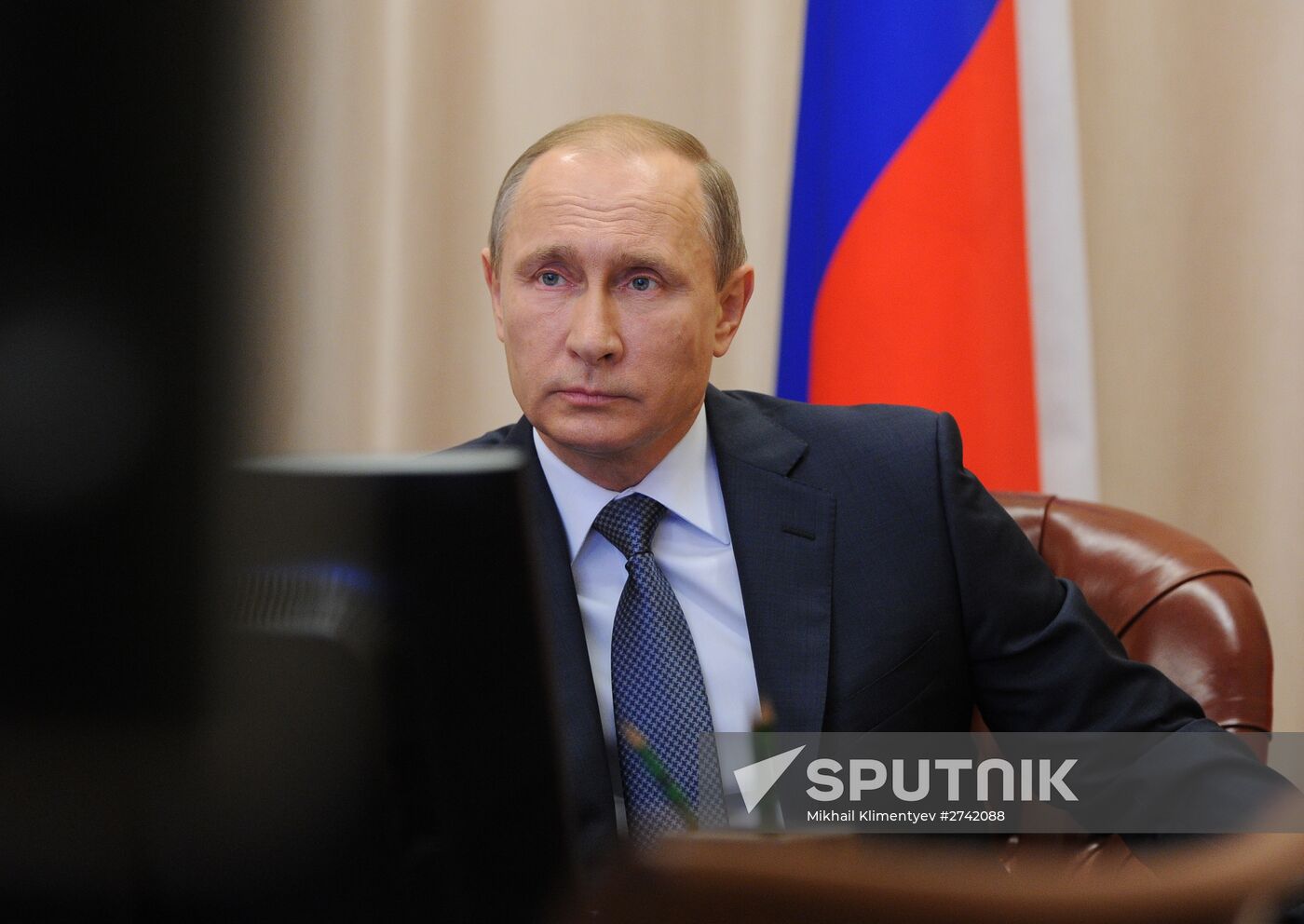 Russian President Vladimir Putin holds video conference with Russian military personnel in Syria