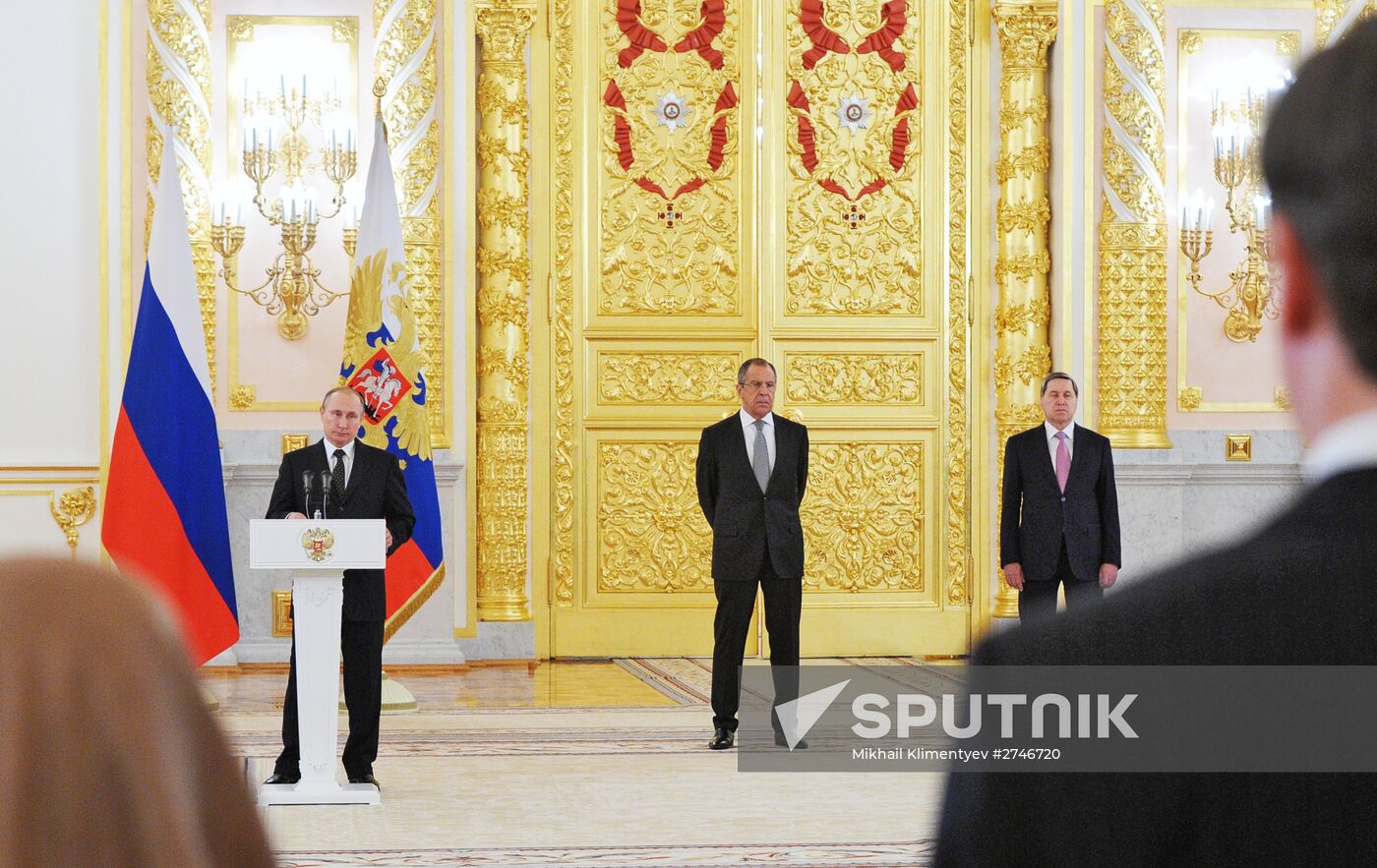 Russian President Vladimir Putin receives credentials from ambassadors of 15 countries