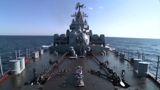 Guided Missile Cruiser Moskva arrives to defend Latakia