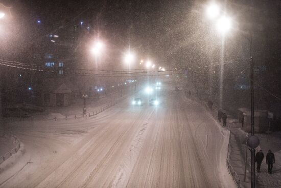 Snow storm in Sakhalin