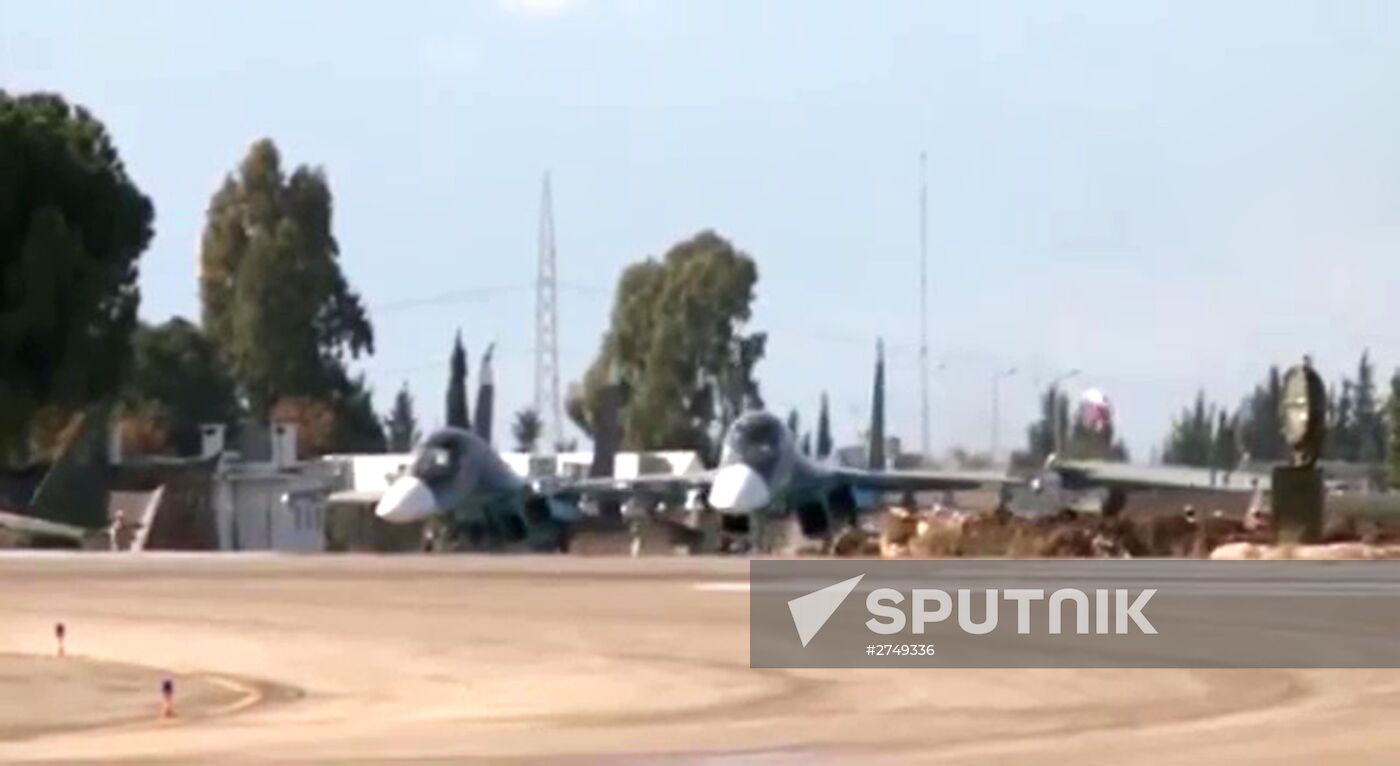 Sukhoi Su-34 Fullback fighter-bombers prepare for and fly combat missions