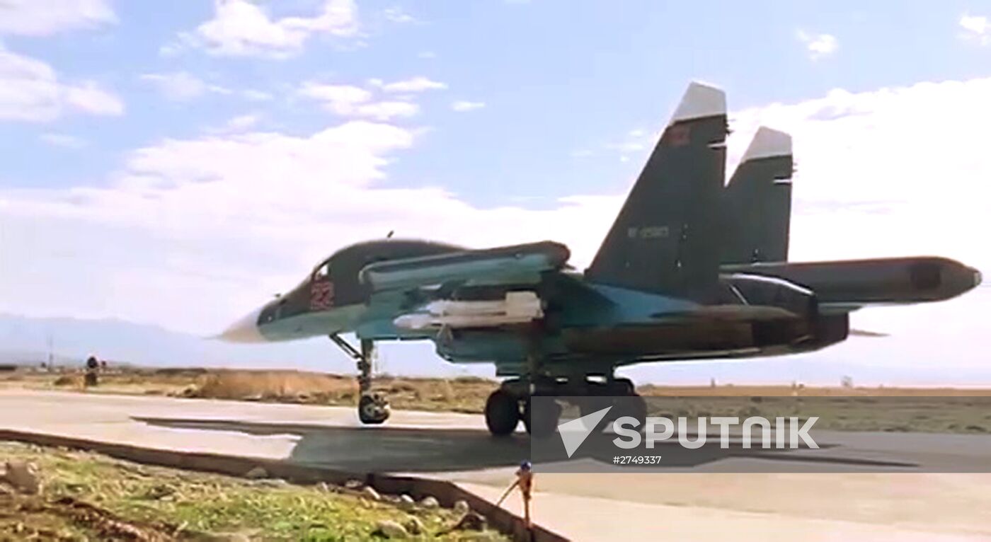 Sukhoi Su-34 Fullback fighter-bombers prepare for and fly combat missions