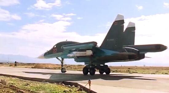 Sukhoi Su-34 Fullback fighter-bombers prepare for and fly combat missions