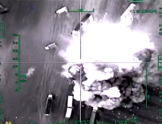 Russian Aerospace Forces airstrike oil trucks in Syrian province Aleppo