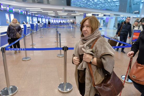 Writer Svetlana Alexievich at the Minsk National Airport