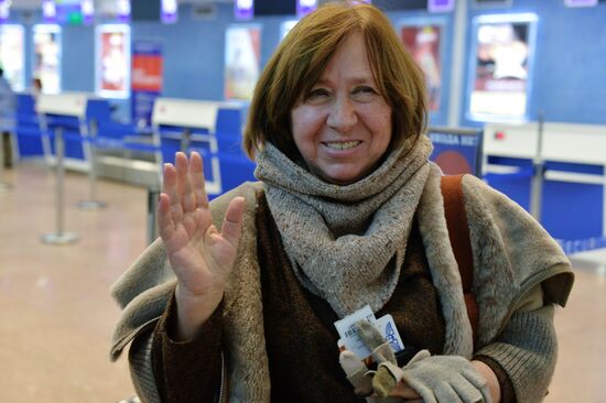Writer Svetlana Alexievich at the Minsk National Airport
