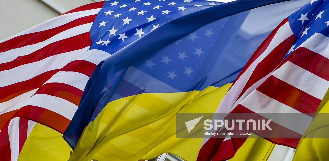 State flags of the United States of America and Ukraine