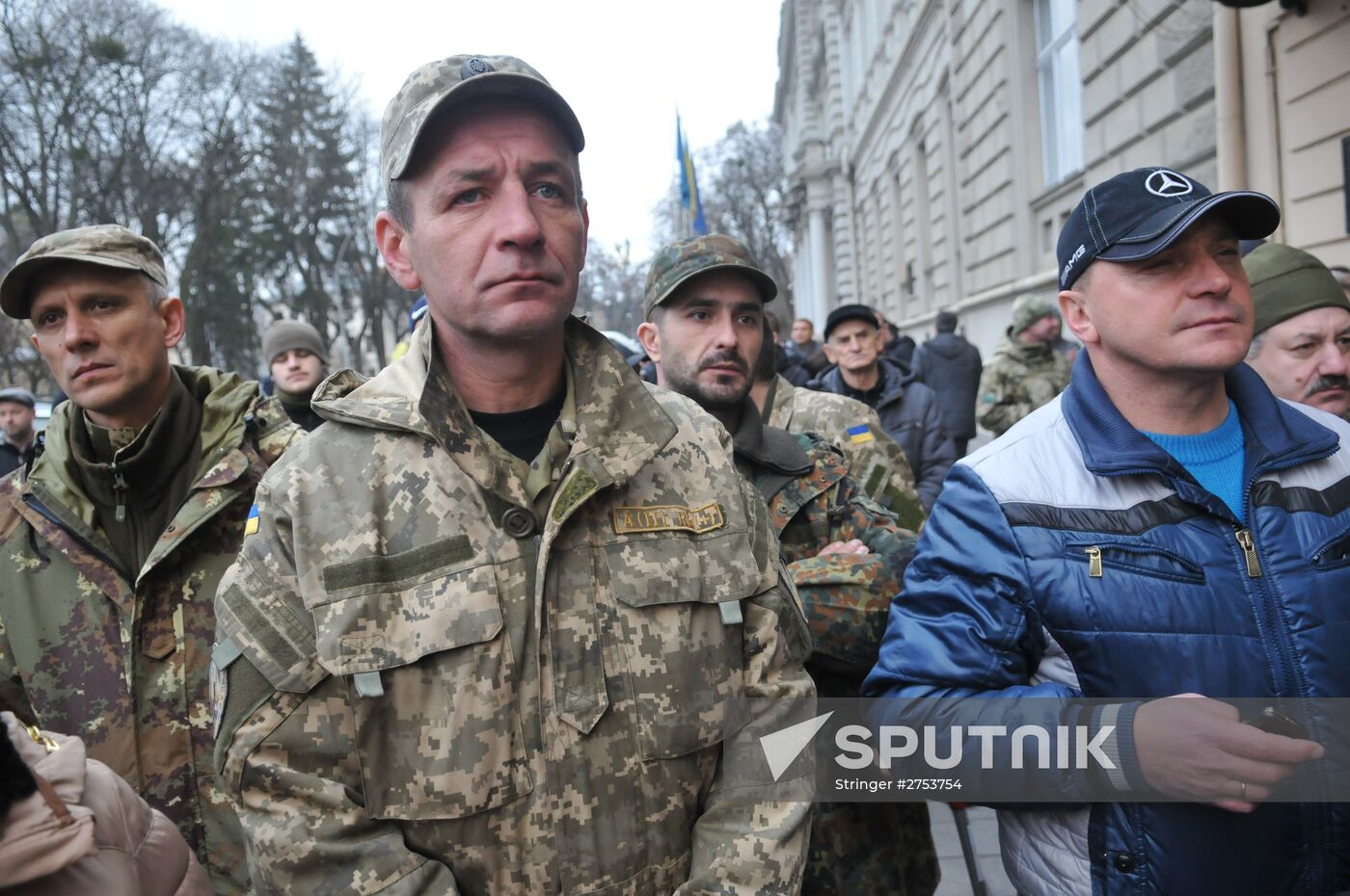 Ukrainian soldiers stage protest in Lviv