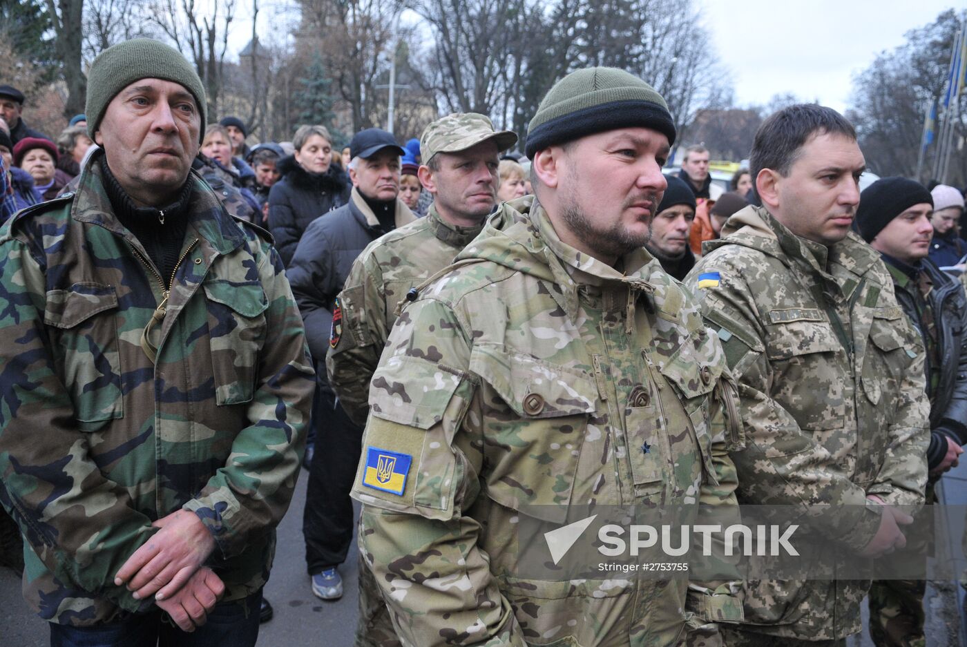 Ukrainian soldiers stage protest in Lviv