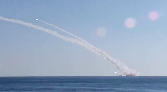 Rostov-on-Don submarine launches 3M-54 Kalibr (Klub) anti-ship missiles