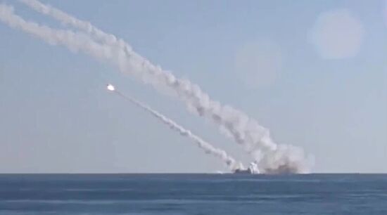 Rostov-on-Don submarine launches 3M-54 Kalibr (Klub) anti-ship missiles