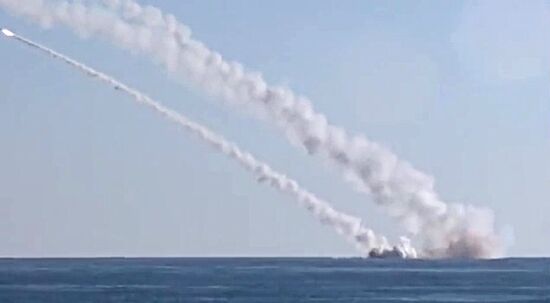 Rostov-on-Don submarine launches 3M-54 Kalibr (Klub) anti-ship missiles