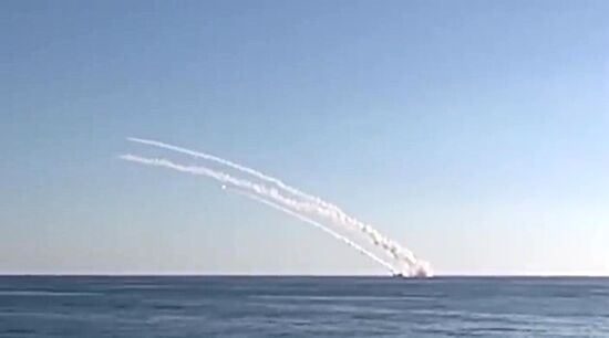 Rostov-on-Don submarine launches 3M-54 Kalibr (Klub) anti-ship missiles
