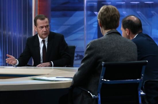 Prime Minister Dmitry Medvedev's interview with five television channels