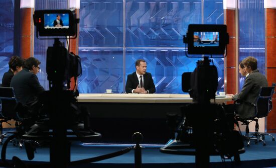 Prime Minister Dmitry Medvedev's interview with five television channels