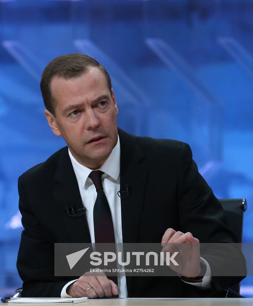 Prime Minister Dmitry Medvedev's interview with five television channels