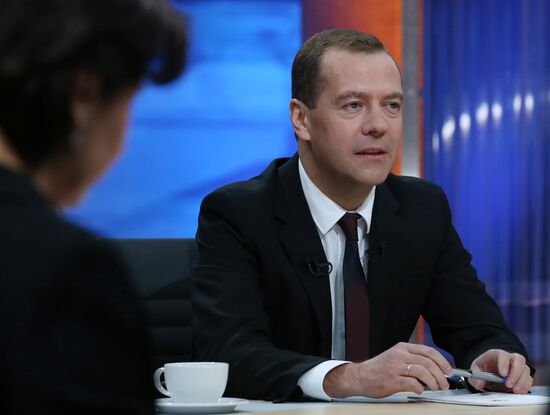 Prime Minister Dmitry Medvedev's interview with five television channels