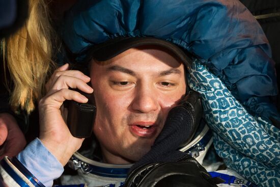 Landing of Soyuz TMA-17M spacecraft with crew of expedition 44/45 to International Space Station