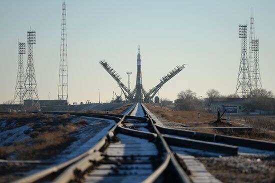 Soyuz-FG carrier rocket with Soyuz TMA spacecraft installed at Gagarin's Start launch pad