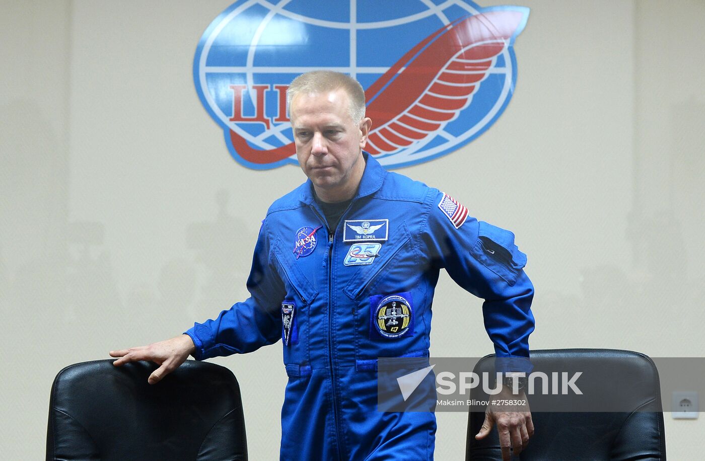News conference with Soyuz TMA-19M spacecraft crew at Baikonur Cosmodrome