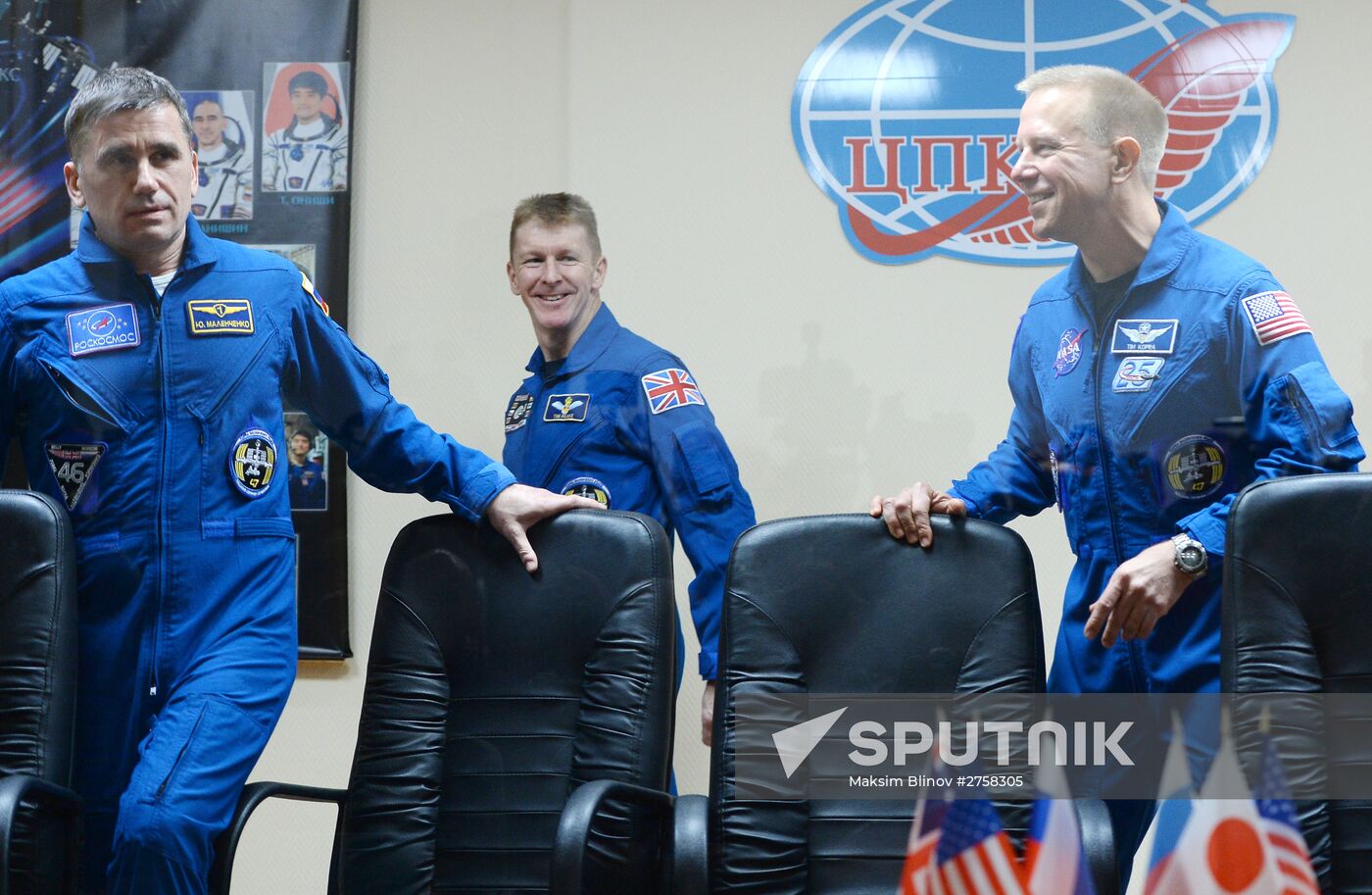 News conference with Soyuz TMA-19M spacecraft crew at Baikonur Cosmodrome