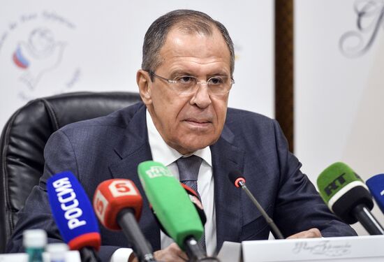 Russian Foreign Minister Sergei Lavrov meets with participants in the Alexander Gorchakov Public Diplomacy Fund
