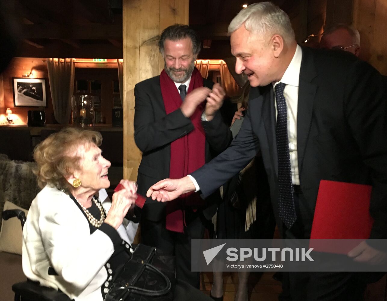 Russian ambassador in France A. Orlov presents Baroness Irina von Dreyer with Russian passport