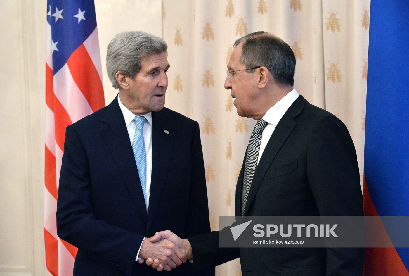Russian Foreign Minister Sergey Lavrov meets with US Secretary of State John Kerry
