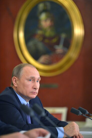 Russian President Vladimir Putin holds Russian-Belarusian talks