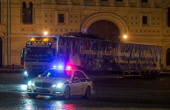 Russia's Number One New Year's Tree arrives on Red Square