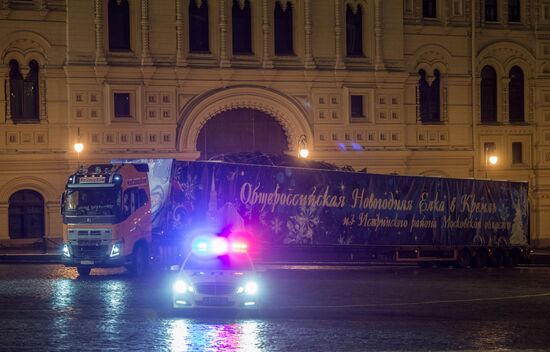 Russia's Number One New Year's Tree arrives on Red Square