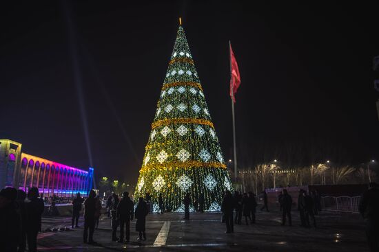 Christmas tree set up in Bishkek